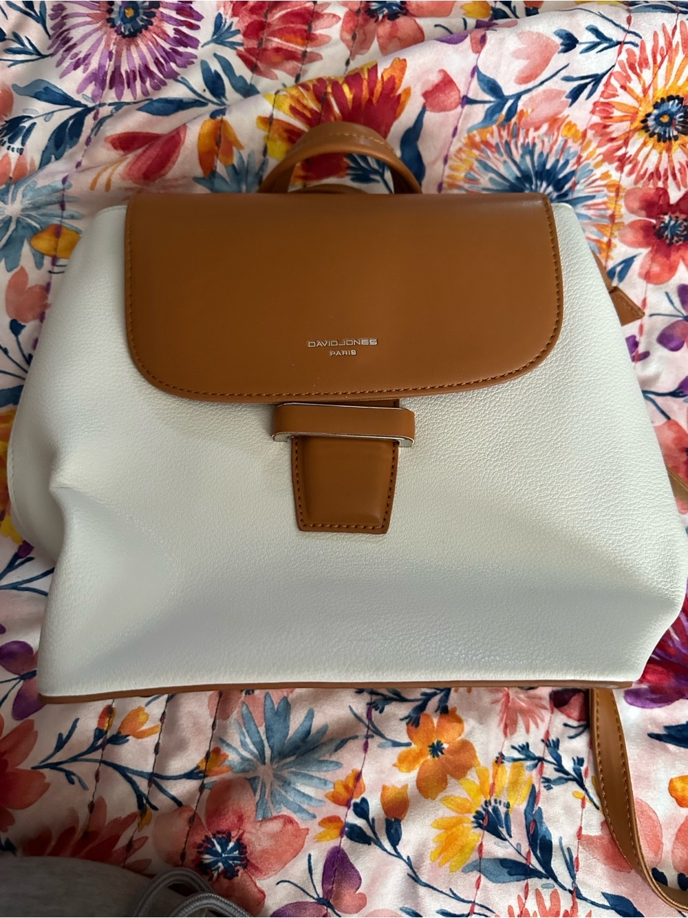 David Jones Cream & Tan Structured Backpack